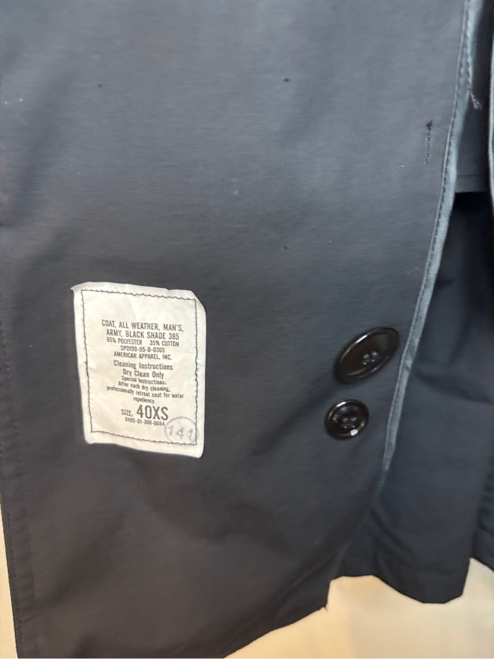 AMERICAN APPAREL Classic Men's Black Trench Coat - Belted Double-Breasted - Picture 8 of 16